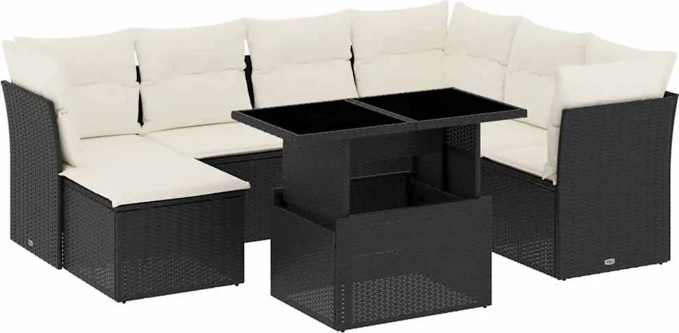 vidaXL Set mobilier de grădină cu perne, 8 piese, negru, poliratan