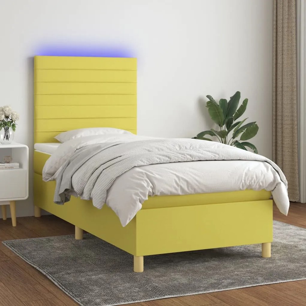 3135476 vidaXL Pat cu arcuri, saltea și LED, verde, 80x200 cm, textil