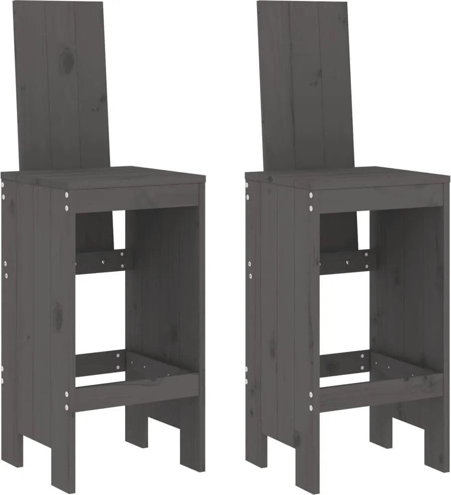 vidaXL Scaune de bar, 2 buc., gri, 40x42x120 cm, lemn masiv de pin