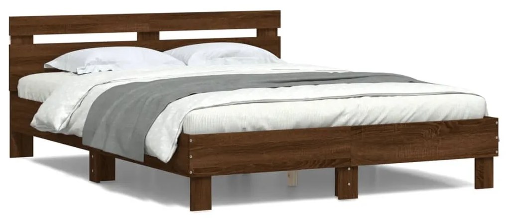 3207552 vidaXL Cadru de pat cu tăblie și LED, stejar maro, 140x200 cm