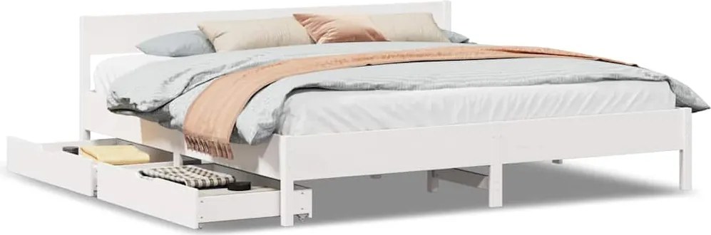 vidaXL Cadru de pat fără saltea, alb, 160x200 cm, lemn masiv pin