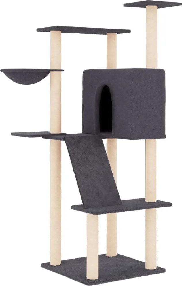 vidaXL Ansamblu de pisici, stâlpi din funie sisal, gri închis, 143 cm