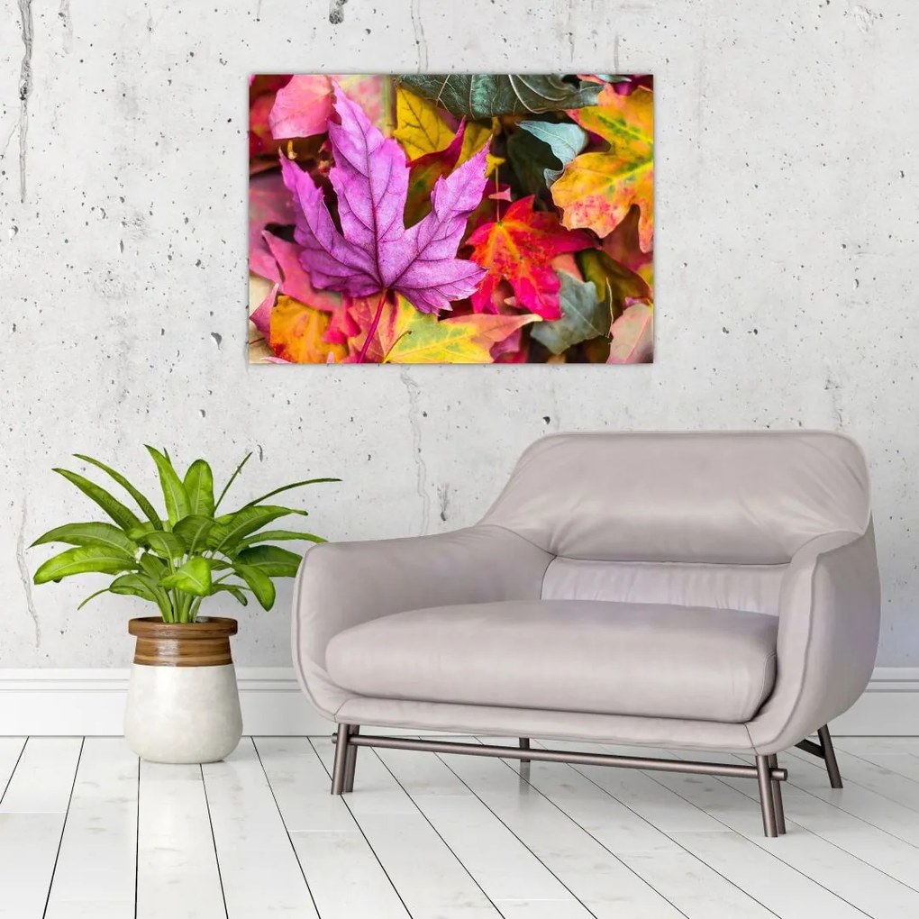 Tablou pe sticlă - frunze de toamnă (70x50 cm)