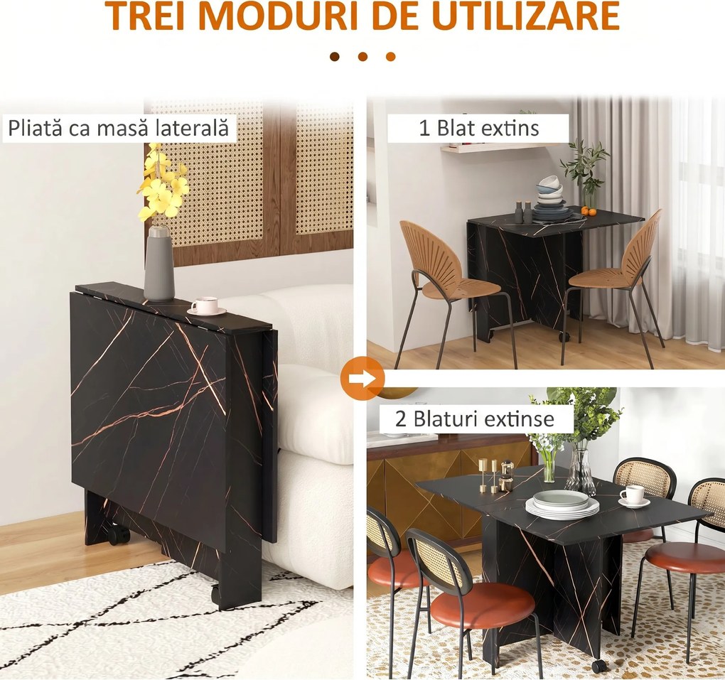 HOMCOM Masă Pliabil Multifuncțional Con Roți E 2 Extensii In Lemn 120x80x73cm | Aosom Romania