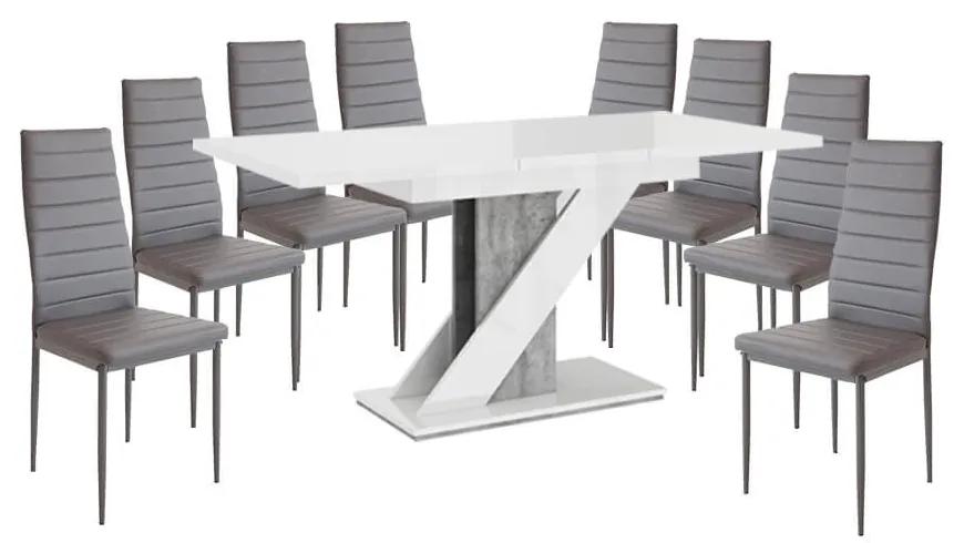 Set de sufragerie Maasix WGS gri-alb lucios Z pentru 8 persoane cu scaune Grey Coleta