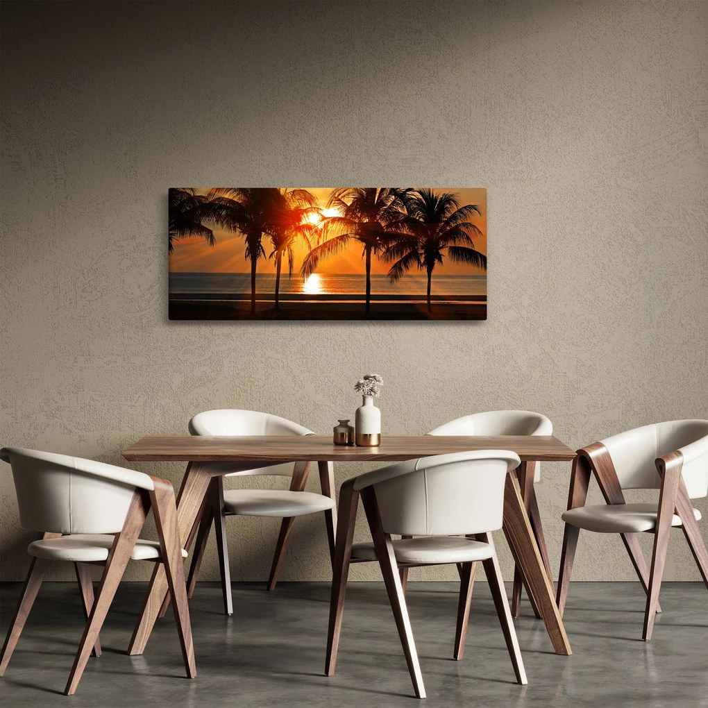 Tablou cu palmier în apus de soare (120x50 cm)