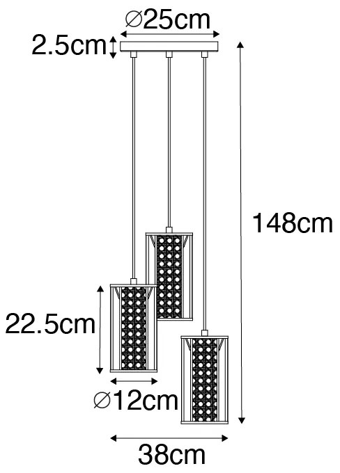 Lampă suspendată orientală albă cu ratan 3 lumini rotundă - Akira