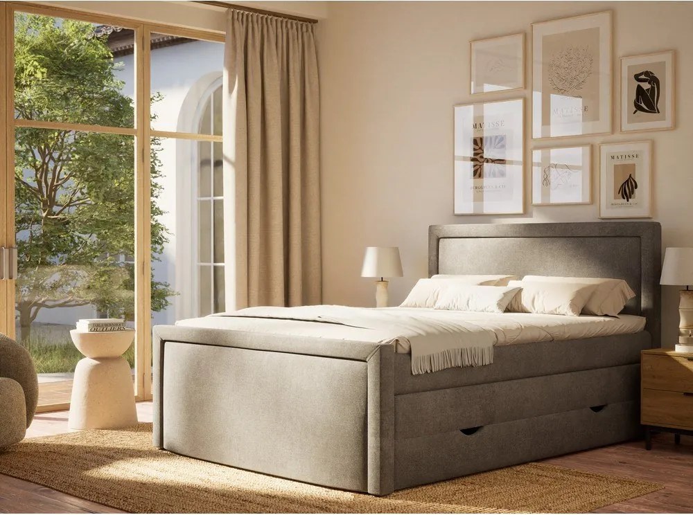 Pat boxspring gri cu spațiu de depozitare 160x200 cm Fresco – Maison de Rêve