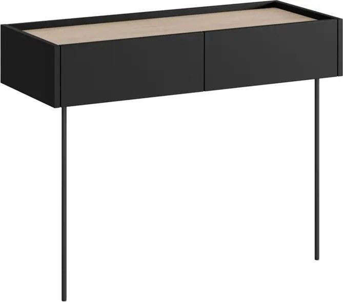Masa de toaletă cu sertare și picioare metalice Desin 100 cm - negru mat / stejar nagano