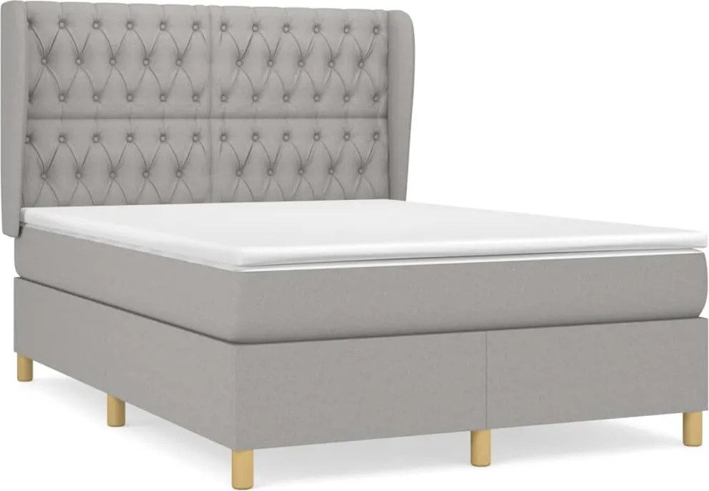 vidaXL Pat box spring cu saltea, gri deschis, 140x190 cm, textil