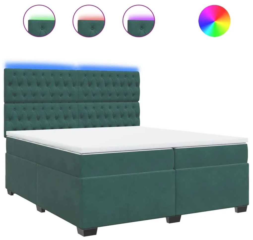 3293311 vidaXL Pat box spring cu saltea, verde închis, 200x200 cm, catifea