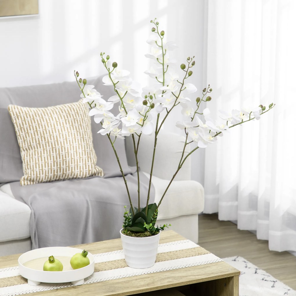 HOMOCOM Floare artificiala Orhidee in ghiveci 75 cm, Orhidee Phalaenopsis artificiala pentru decorarea casei, alb HOMCOM | Aosom Romania