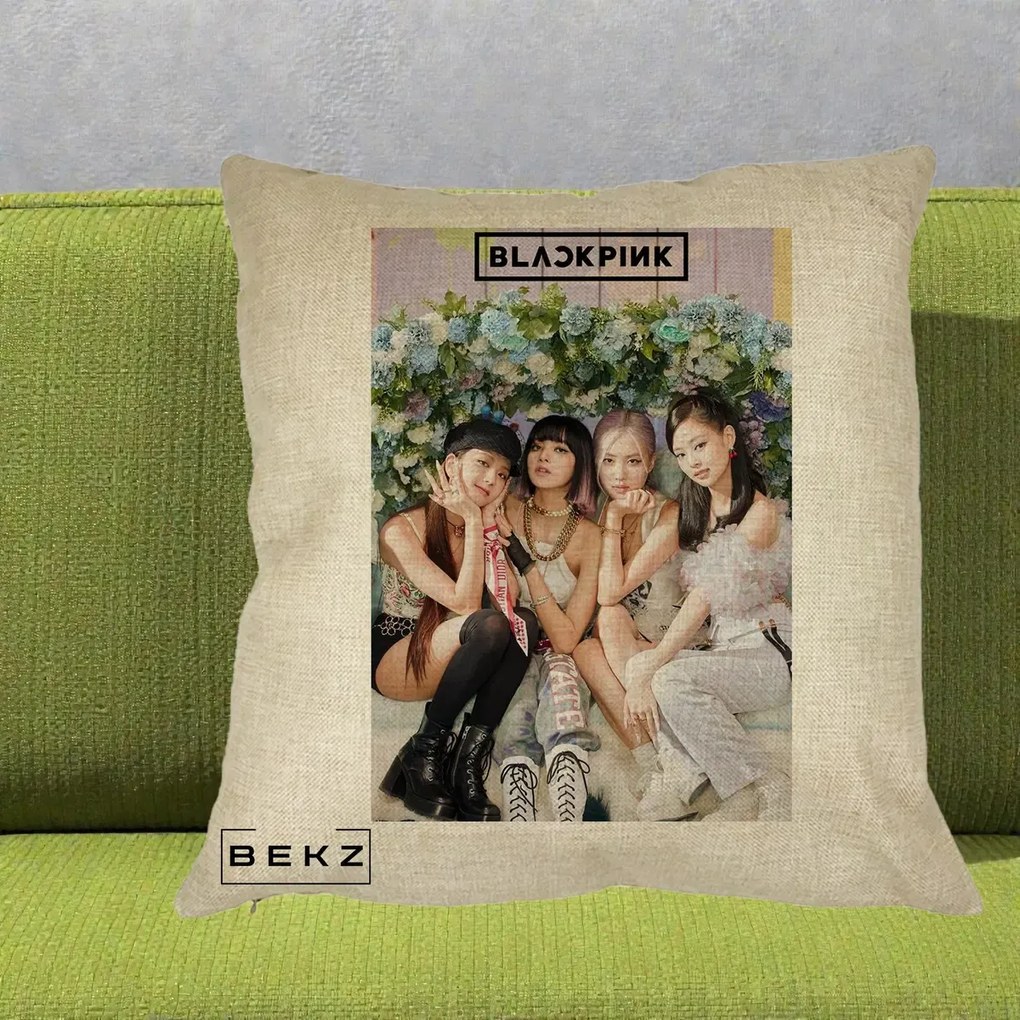 Perna Personalizata K-pop BLACKPINK Foto Grup, 40x40 cm, Crem, Husa Detasabila, Perna Inclusa, BEKZ®
