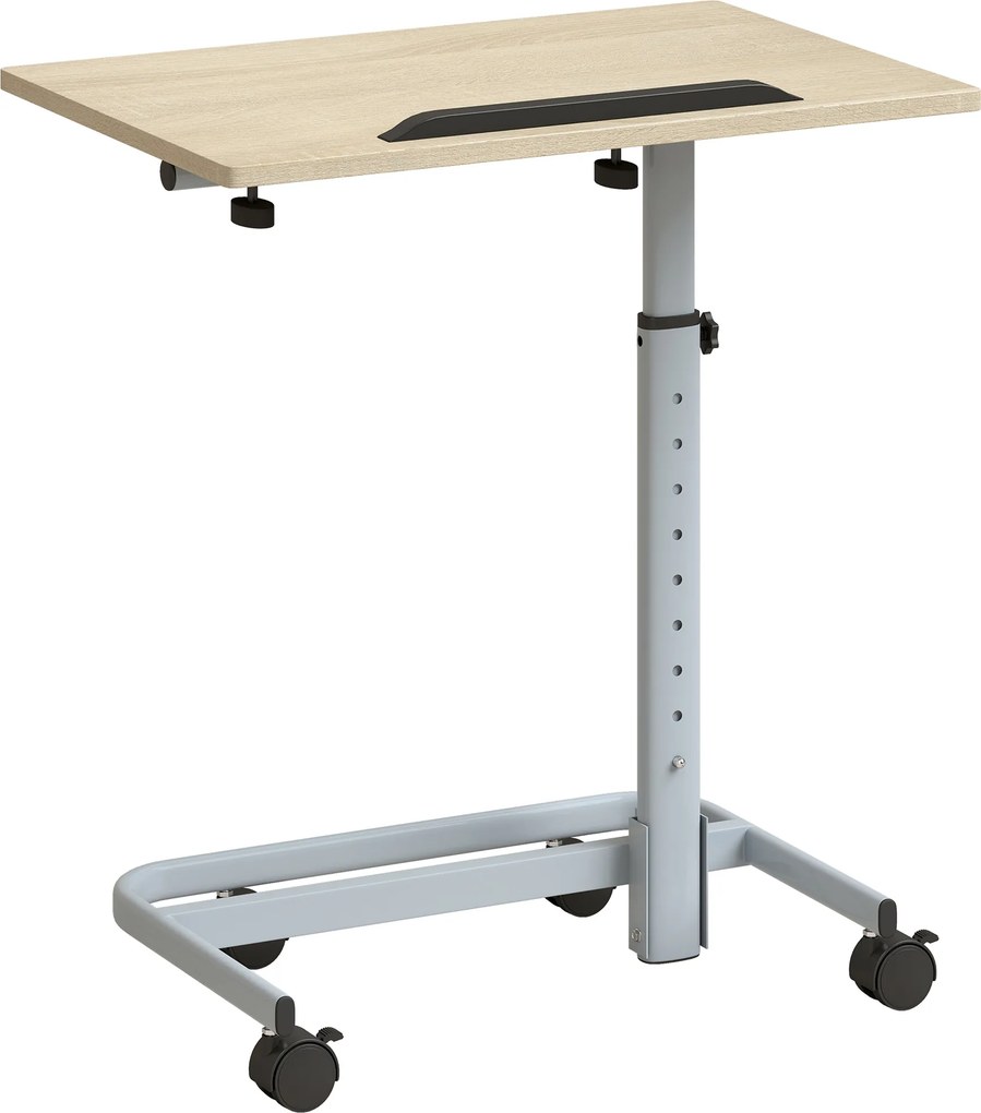 HOMCOM Măsuță pentru Laptop cu Înălțime Reglabilă, 4 Roți, Lemn și Metal, 60 x 40 x 72-93,5 cm, Stejar | Aosom Romania