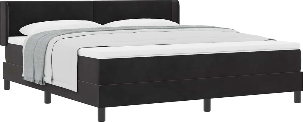 vidaXL Pat cu arcuri cu saltea cu headboard Negru 200 x 180 cm Catifea
