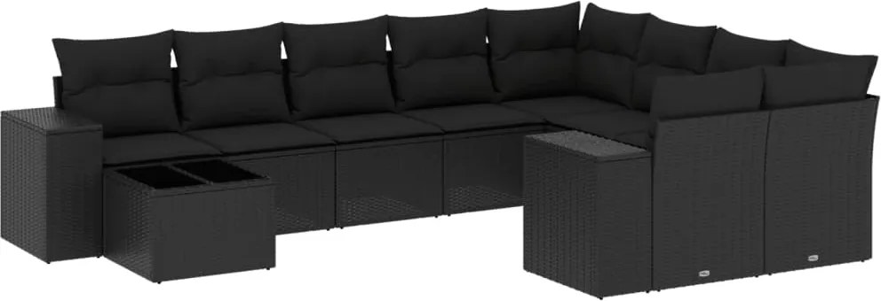 vidaXL Set canapele de grădină cu perne, 10 piese, negru, poliratan