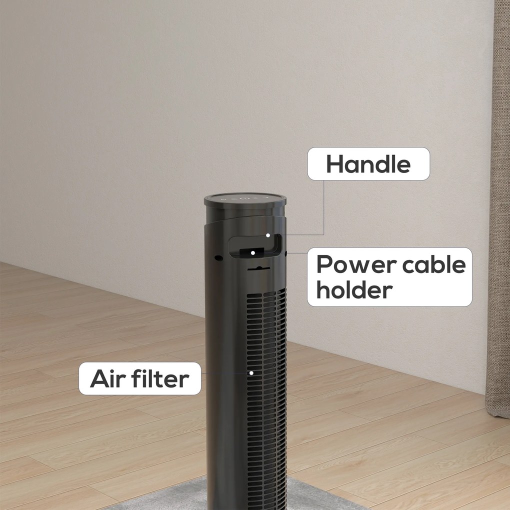 HOMCOM Ventilator Oscilant de Turn, 3 Viteze, Telecomandă, Temporizator, Mod Repaus, Ideal pentru Acasă | Aosom Romania