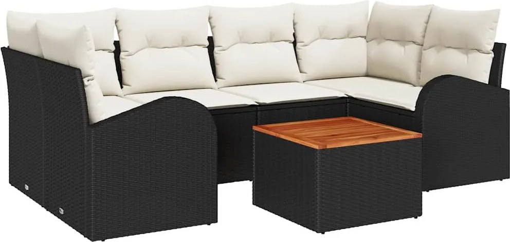 vidaXL Set de canapele pentru grădină 7 pcs Negru și Crem poliratan