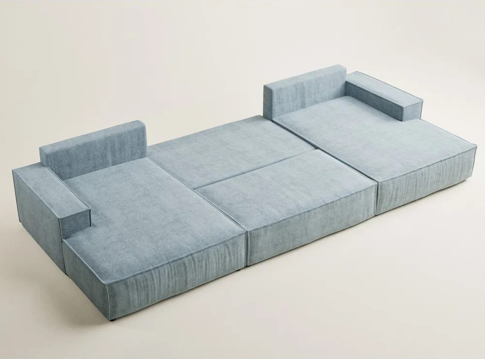 Colțar albastru deschis extensibil/cu spațiu de depozitare cu tapițerie din chenille (în formă de "U") Kyoto – Maison de Rêve