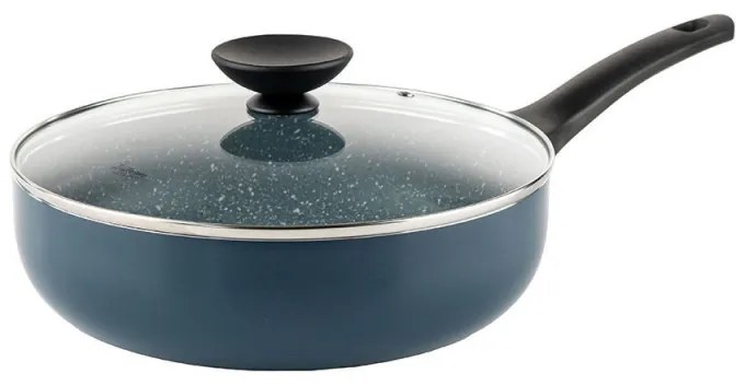 Tigaie adanca cu capac Luigi Ferrero Prima FR-2634L, 26x7.5 cm, 3.4 L, Acoperire antiaderenta cu efect de marmura, Capac sticla, Inductie, Albastru inchis