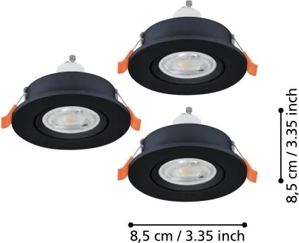 Eglo 902251 - Set 3x spoturi LED BARRANCO pentru baie, 1xGU10/4,5W/230V, IP44, negru
