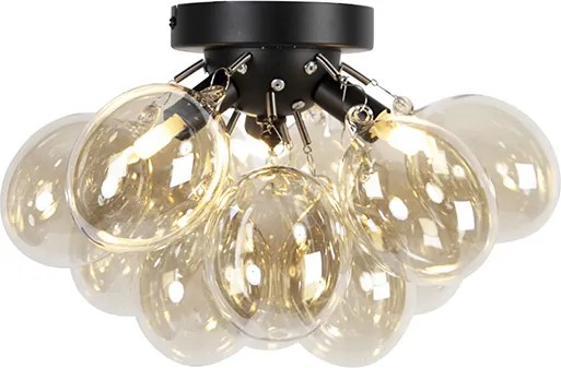 Plafonieră inteligentă neagră cu sticlă ambră 3 lumini incl. Zigbee G9 - Uvas