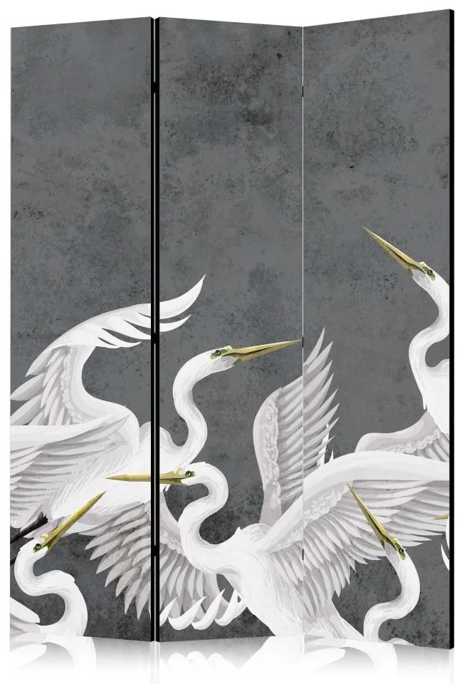 Paravan - Flutter of wings - white herons on dark grey background with texture