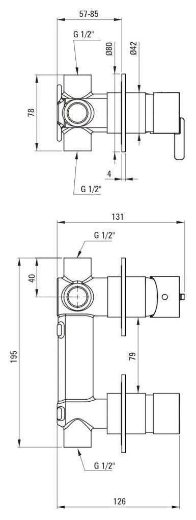 Baterie pentru dus, titan, orizontal, cu comutator, pentru corp ingropat, Deante Silia Titan
