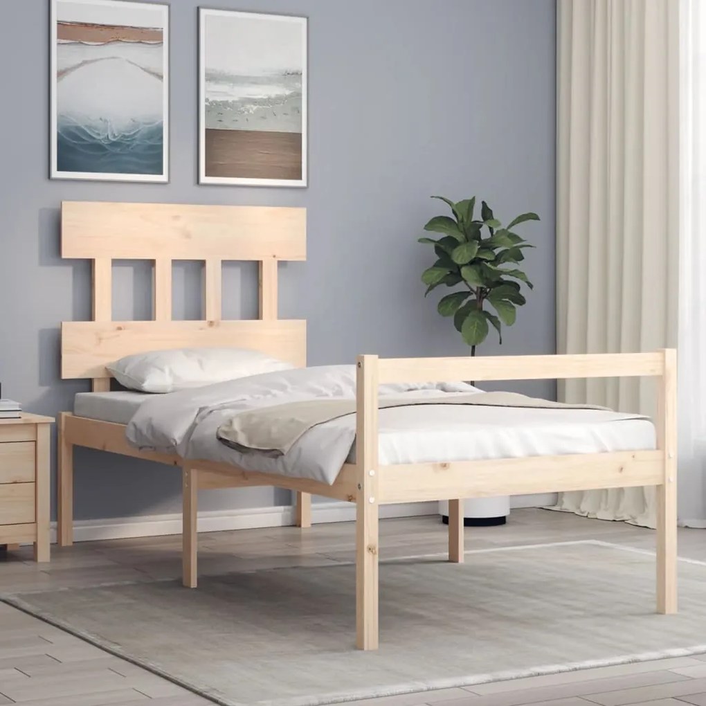 vidaXL Cadru de pat senior cu tăblie, 90x200 cm, lemn masiv