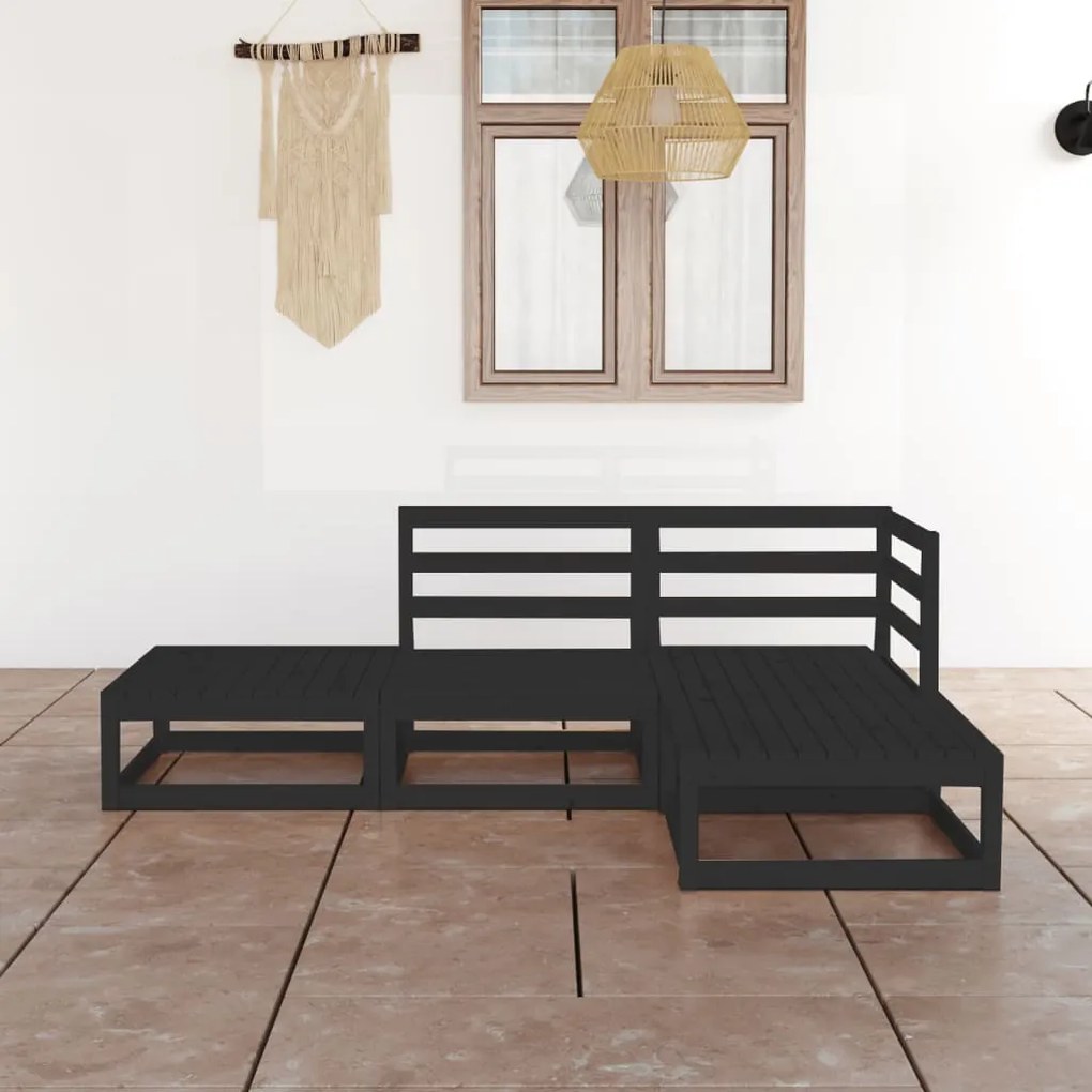 vidaXL Set mobilier de grădină, 4 piese, negru, lemn masiv de pin