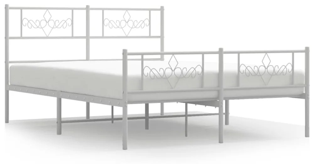 355333 vidaXL Cadru de pat metalic cu tăblie, alb, 135x190 cm