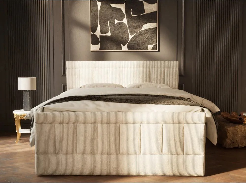 Pat boxspring bej cu spațiu de depozitare 180x200 cm Caya – Maison de Rêve