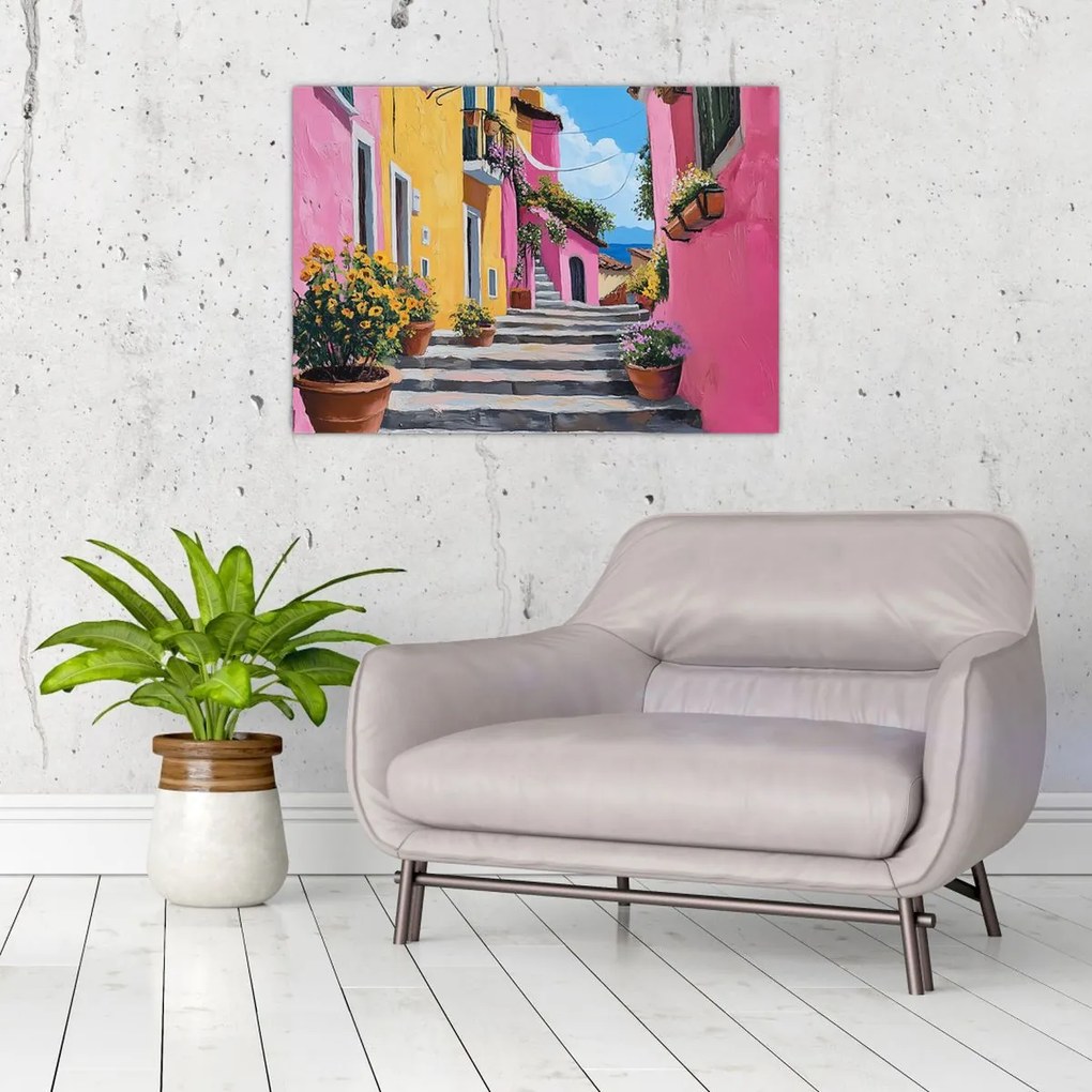 Tablou pe sticlă - Alee roz (70x50 cm)