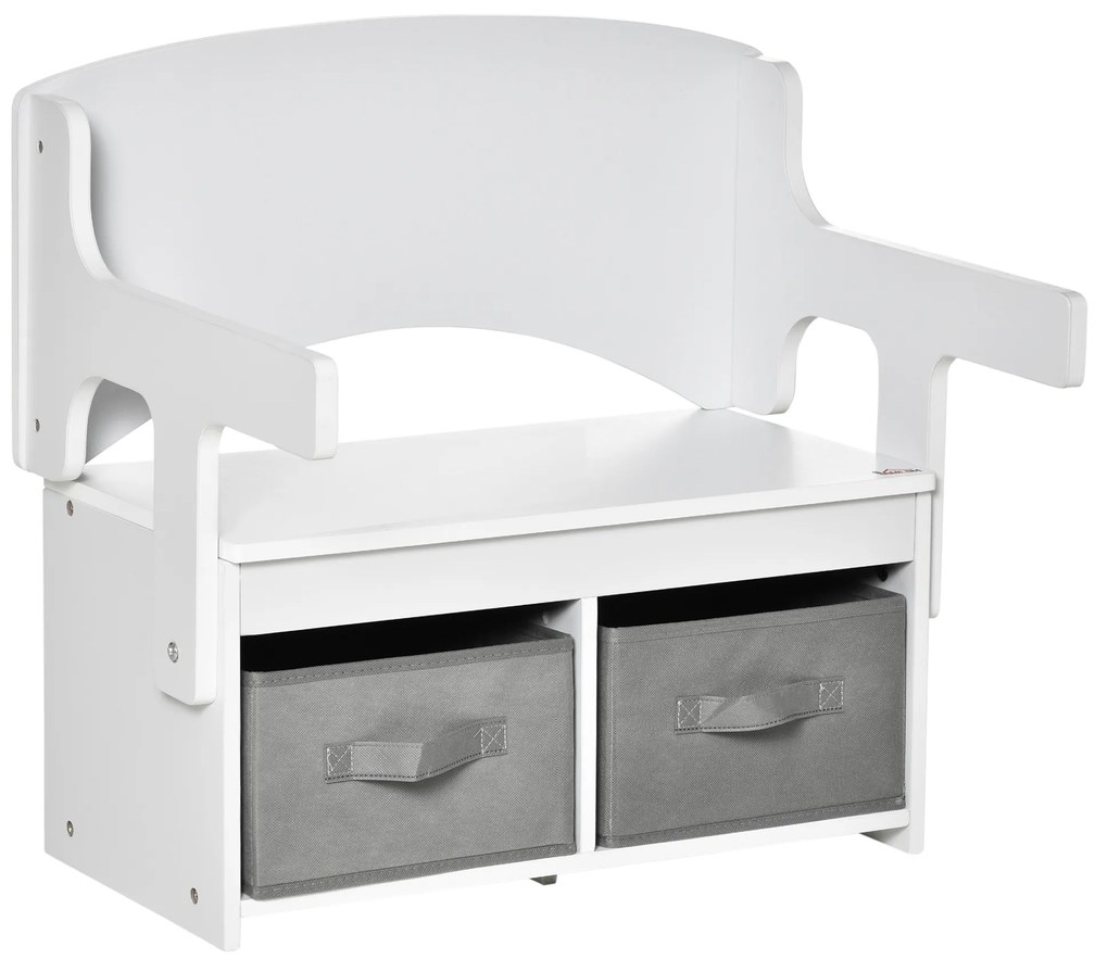 HOMCOM banca pentru copii 2 in 1, 60x43x57cm, alba | AOSOM RO