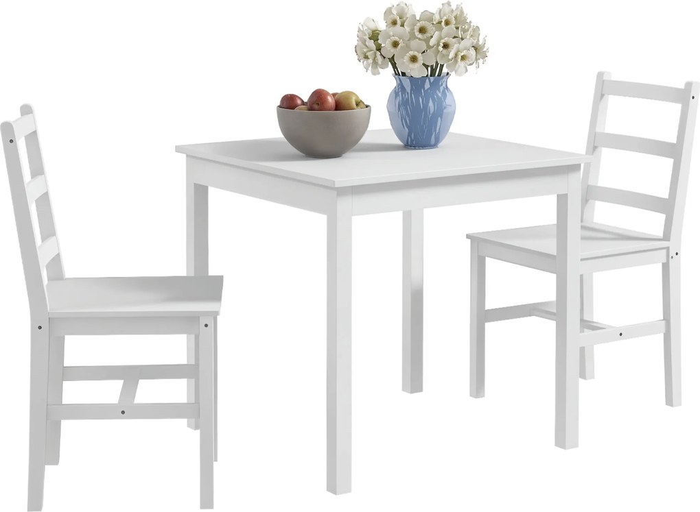 HOMCOM Set de 3 piese pentru luat masa, masă cu scaune, lemn masiv, Alb | Aosom Romania