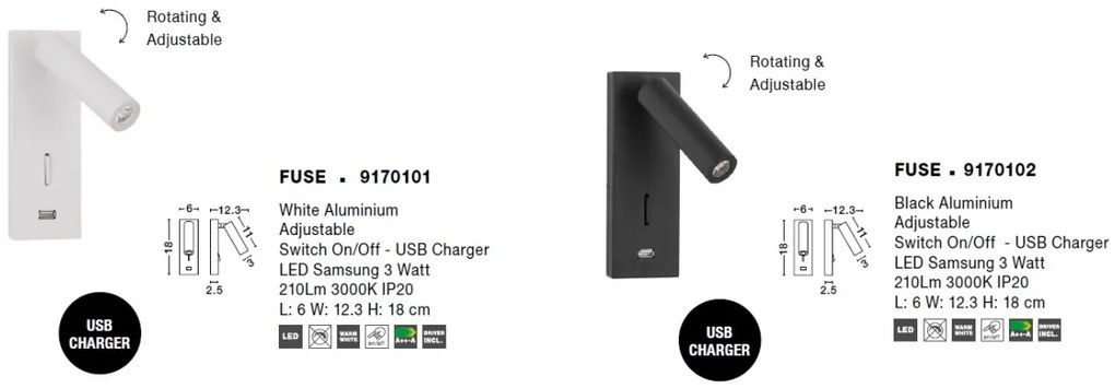Aplica cu reader LED directionabil si USB Charger Fuse alba NVL-9170101