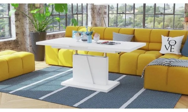 Masă extensibilă NINO pentru living și dining, cu blat înălțabil, albă