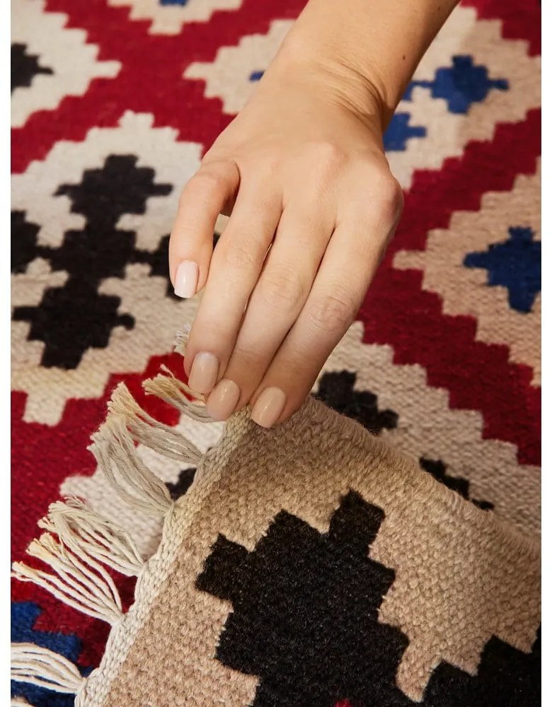 Covor tip traversă roșu reversibil, țesut manual din lână 60x190 cm Kamal Rami – Nouristan