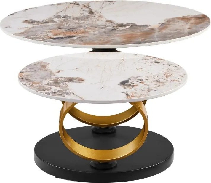 Masuta de cafea moderna cu doua blaturi rotative din ceramica DANCING RINGS 80-135cm