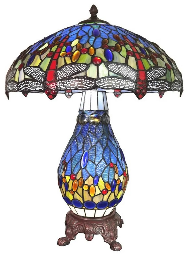 Veioza cu baza din polirasina maro si abajur din sticla Tiffany 46x63 cm