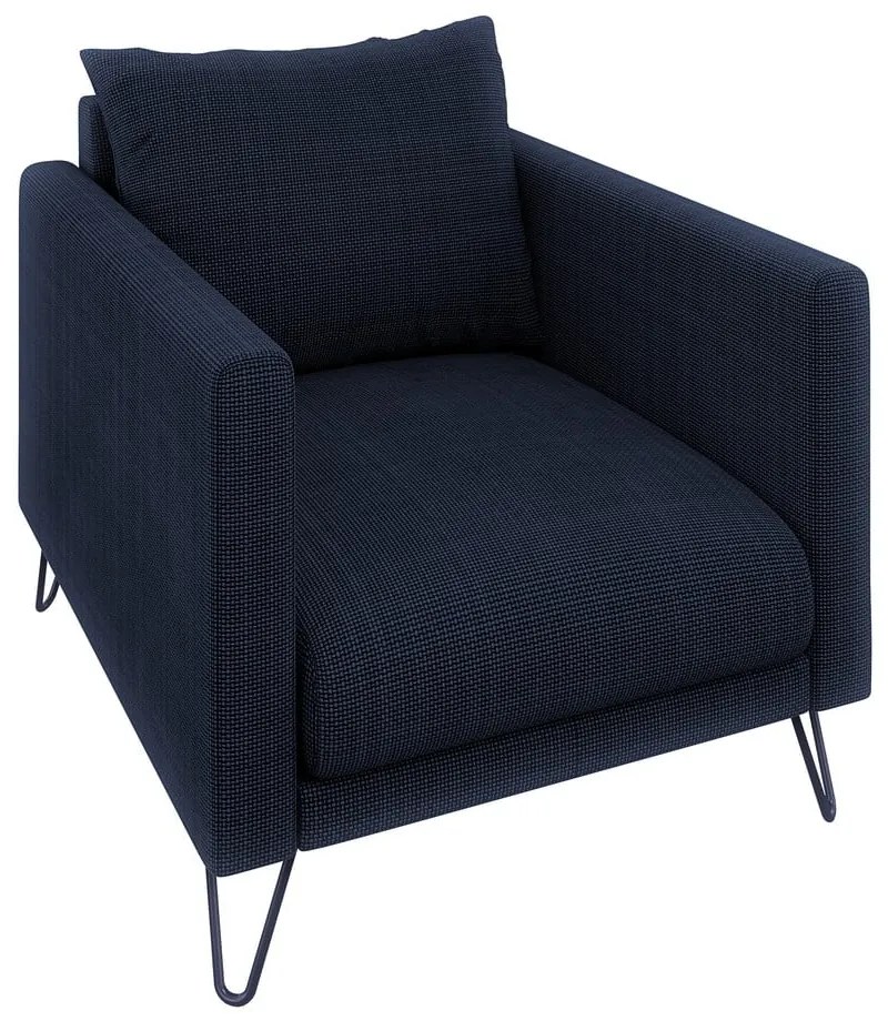 Fotoliu albastru închis cu tapițerie din chenille Freya – Ropez