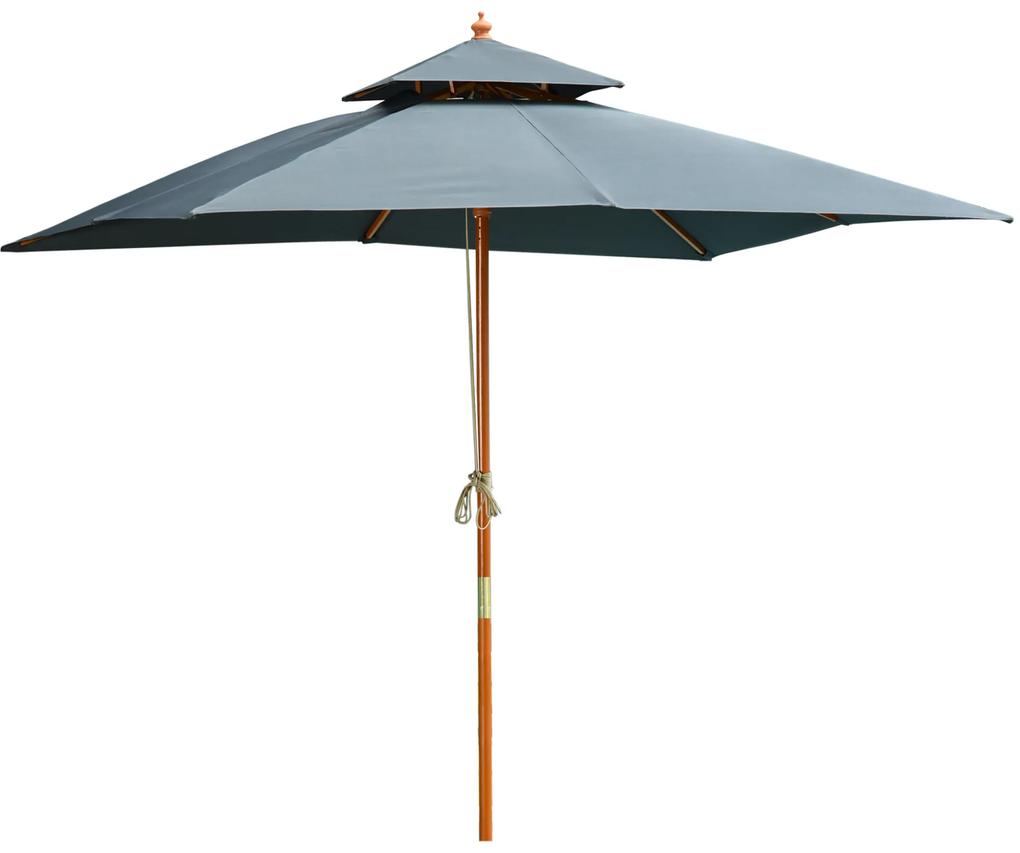 Outsunny Umbrelă Pliabilă pentru Grădină și Terasă 3x3m, 8 Sipci din Bambus, Copertină Parasolar pe 2 Niveluri, Gri | Aosom Romania