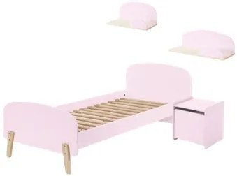 Set KIDDY în roz format dintr-un Pat copii (90x200), noptieră și 2 rafturi de perete (45 și 65 cm).