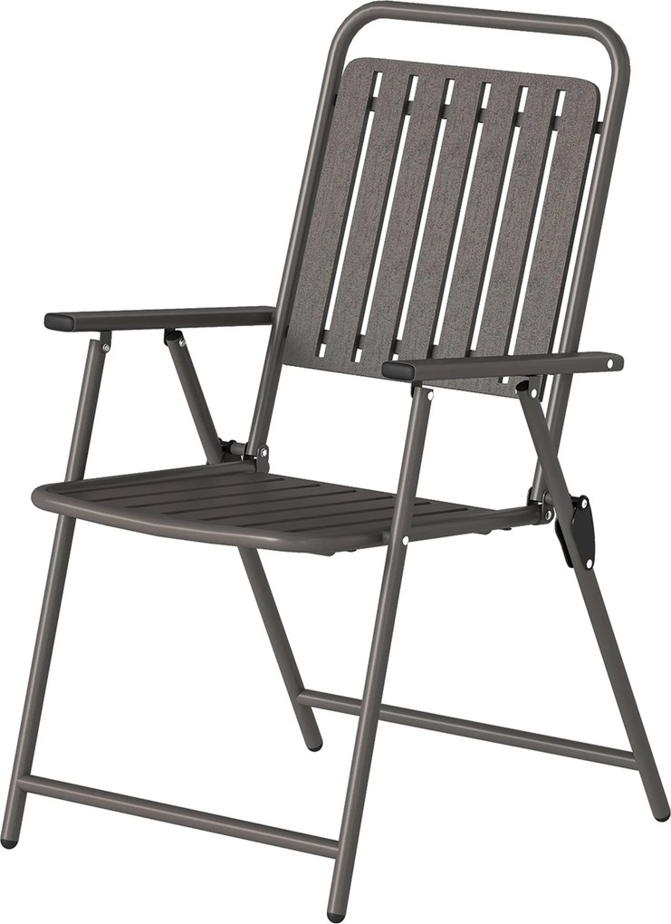 Outsunny Set de 4 scaune de grădină exterioare pliabile cu cotiere, spătar şi şezut, cadru metalic 55x63x93 cm Maro | Aosom Romania