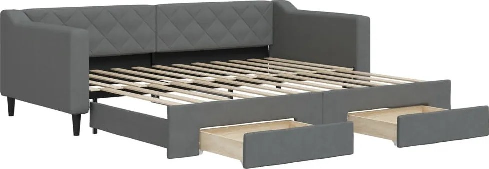 vidaXL Pat de zi cu extensie și sertare, gri închis, 90x200 cm textil