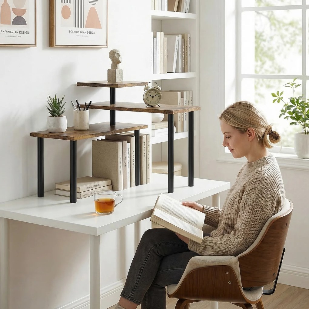 HOMCOM Raft de bucătărie cu 3 niveluri pivotante din lemn și oțel, Maro rustic | Aosom Romania