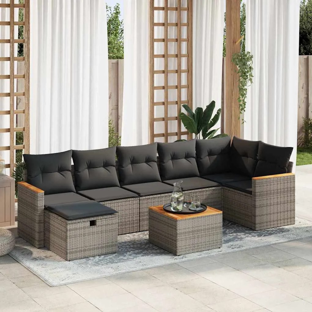vidaXL Set canapele de grădină cu perne, 8 piese, gri, poliratan