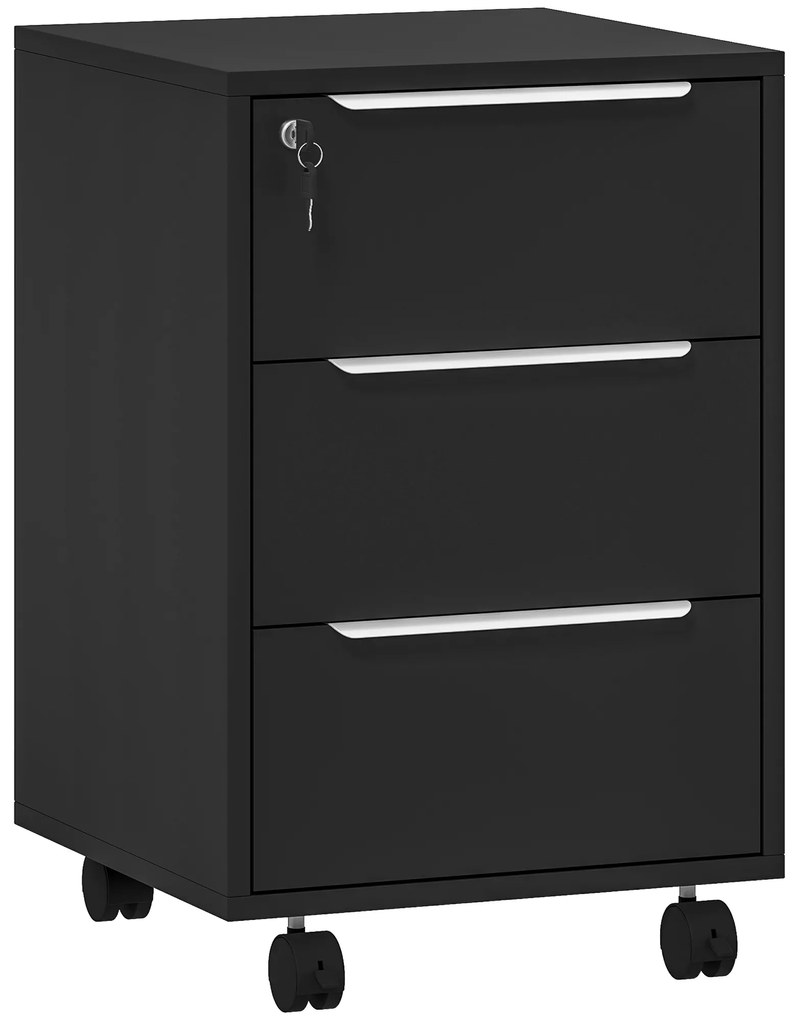 HOMCOM Sertar de birou cu roți cu 3 sertare și lacăt, mobilier depozitare birou pe roți, 40 x 40 x 63,5 cm, negru | Aosom Romania
