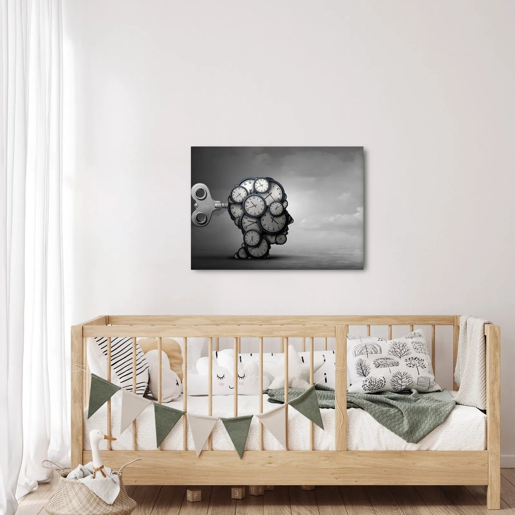 Tablou artistic cu cu cap și ceas (70x50 cm)