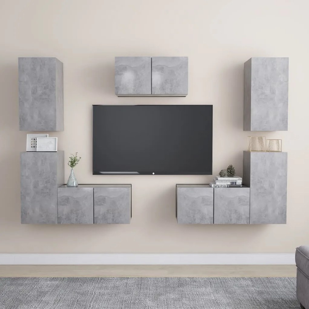vidaXL Set de dulapuri TV, 7 piese, gri beton, lemn prelucrat